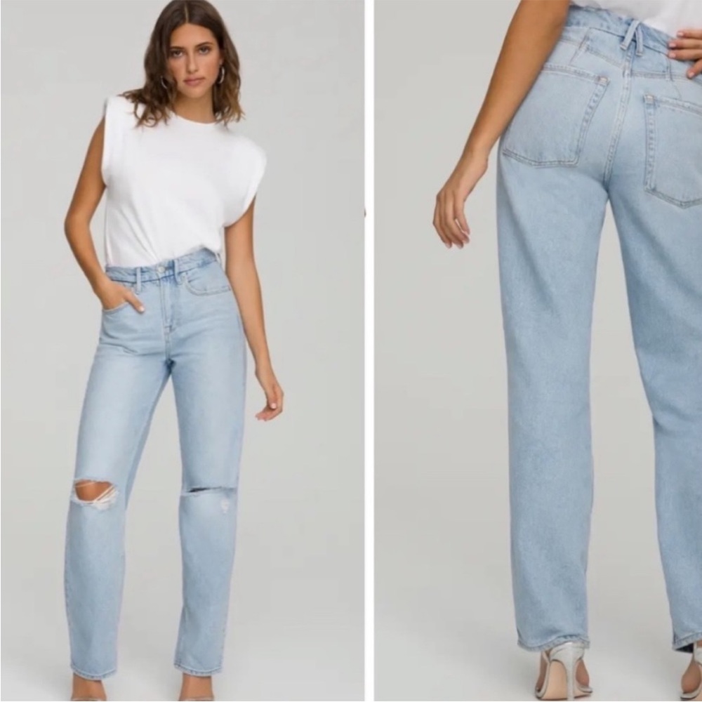 Good American Good 90's Jeans Distressed Knee Light Wash Size 8 / 29